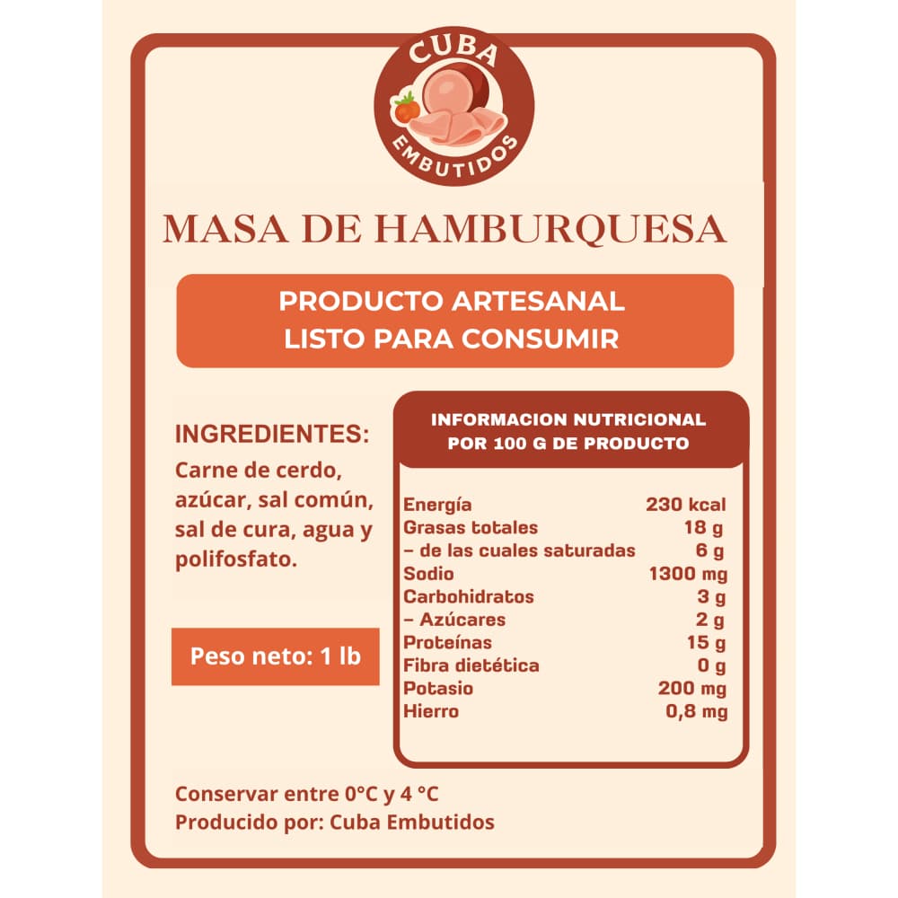 Masa de hamburguesa especial Cuba Embutidos (454 g / 1 lb) - 3