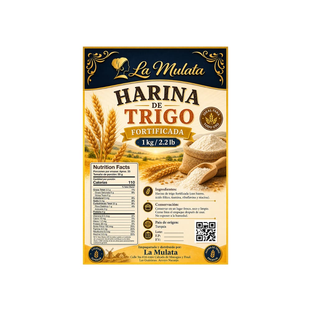 Harina de trigo fortificada La Mulata (1 kg / 2.2 lb) - 2