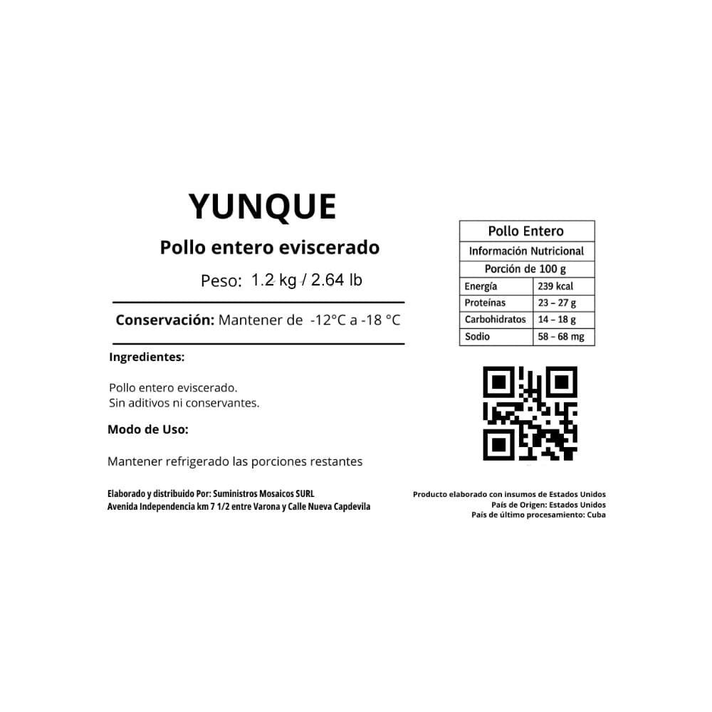 Pollo entero eviscerado Yunque (1.2 kg / 2.64 lb) - 2