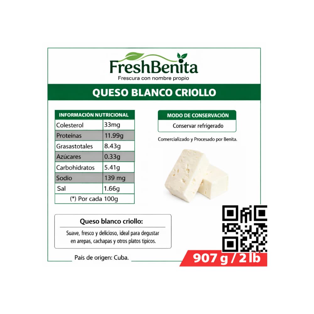Queso blanco criollo FreshBenita (907 g / 2 lb) - 2