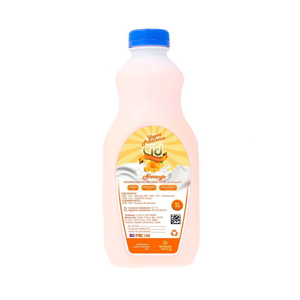Yogurt probiótico de coágulo saborizado de naranja Cid (1 L) - 4