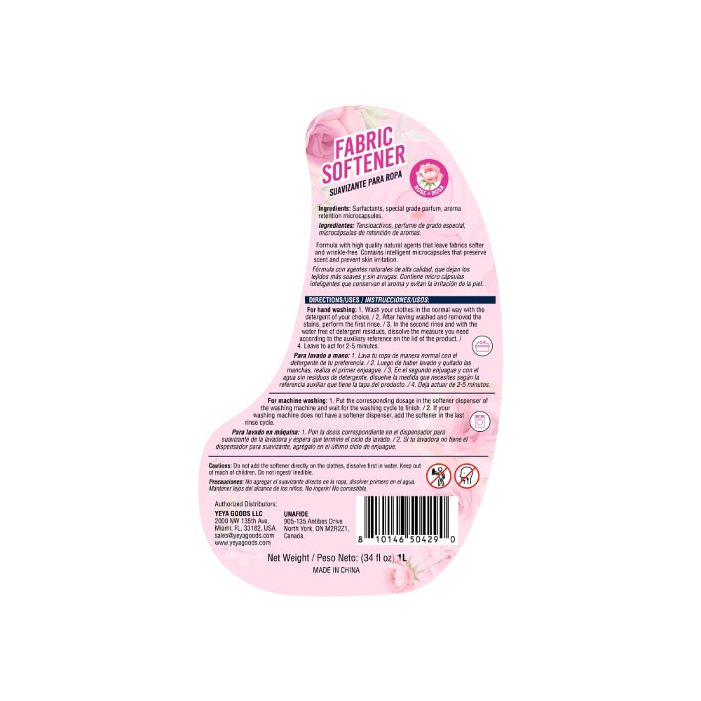 Suavizante para ropa con aroma a rosa YEYA (1 L) - 4