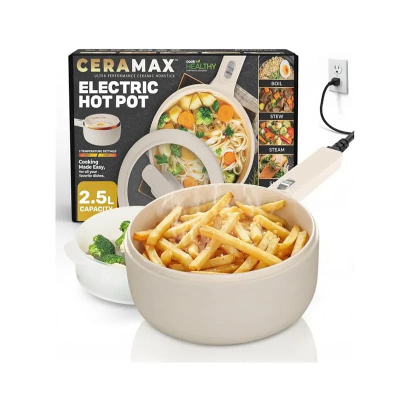 Olla eléctrica 1.5 L con tapa, vaporizador y sartén de cerámica 2 en 1 - 3