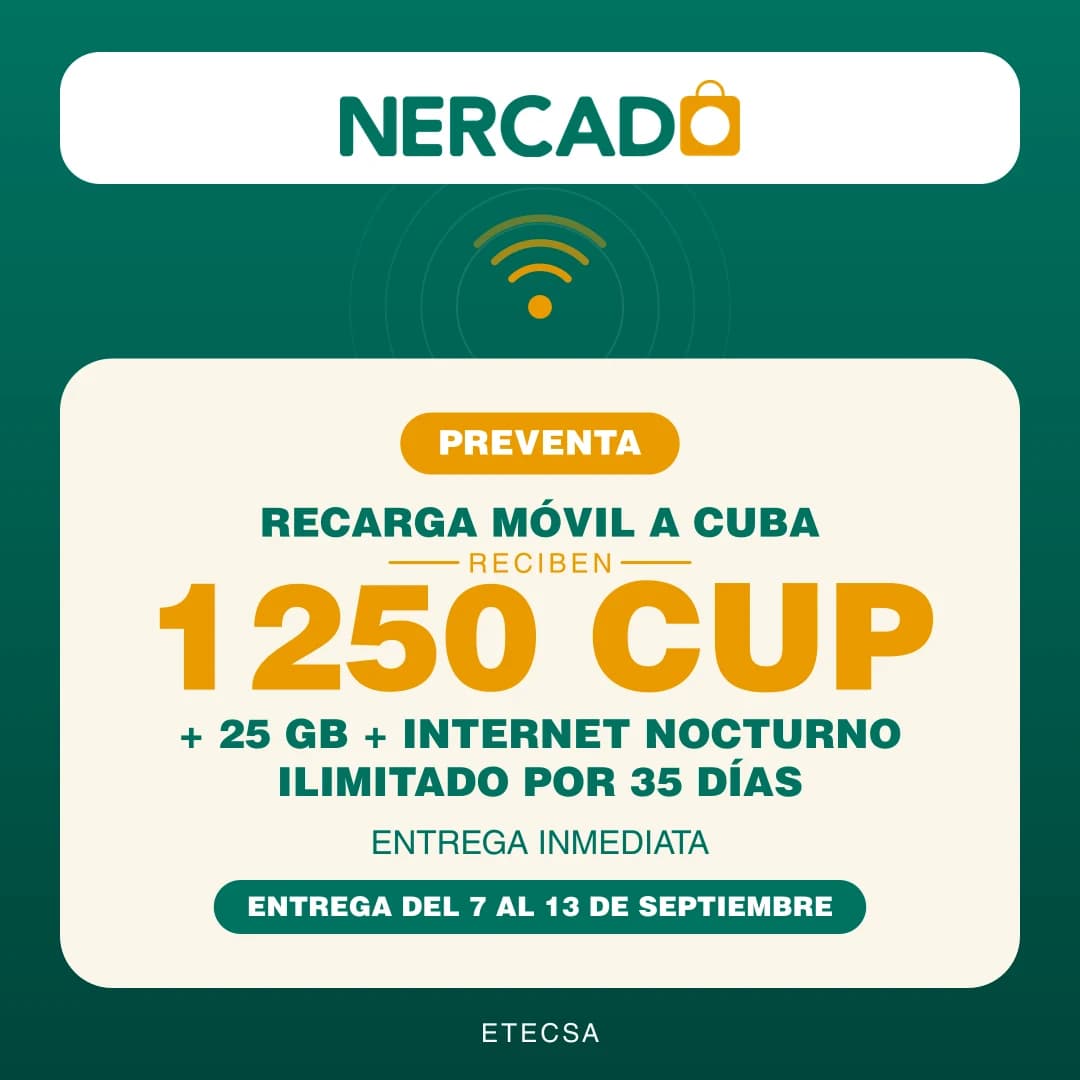 Reciben 1250 CUP + 25 GB + Internet nocturno Ilimitado por 35 días