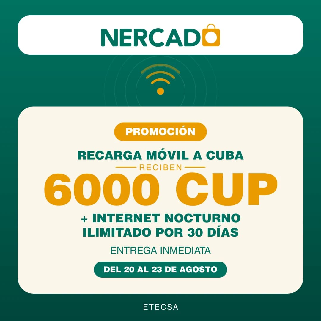 Reciben 6000 CUP + Internet nocturno Ilimitado por 30 días