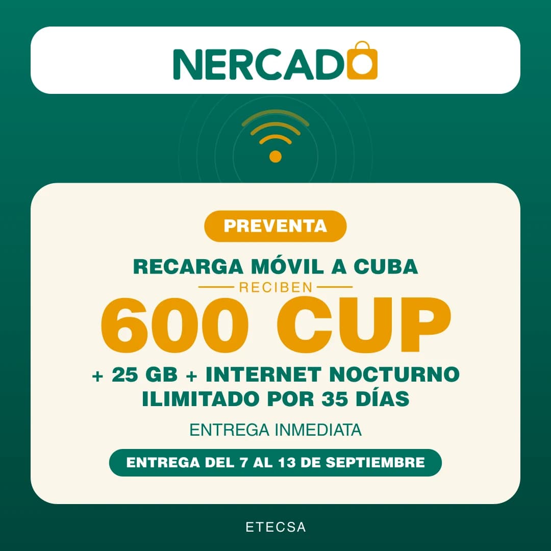 Reciben 600 CUP + 25 GB + Internet nocturno Ilimitado por 35 días
