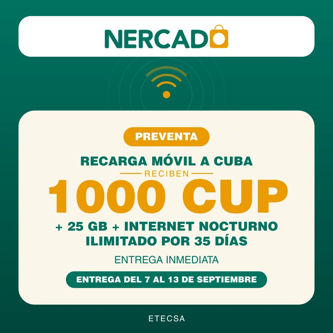 Reciben 1000 CUP + 25 GB + Internet nocturno Ilimitado por 35 días